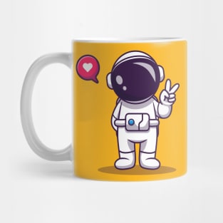 Cute Astronaut With Hand Peace Cartoon Mug